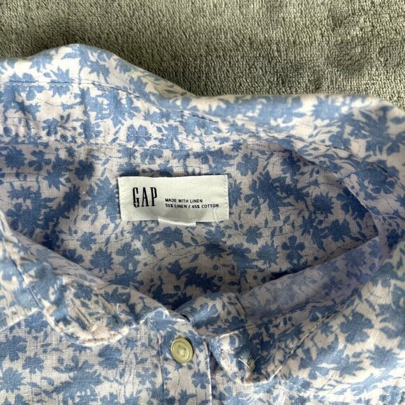 GAP Women's Blouse Floral Button Down Shirt Size Small Linen Blend Minimal - Picture 4 of 8